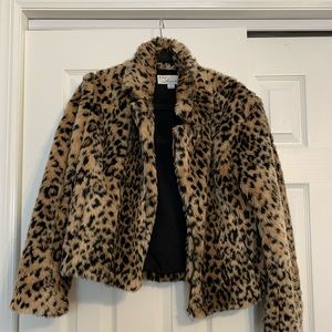 Vintage Havana faux fur leopard Moto style jacket